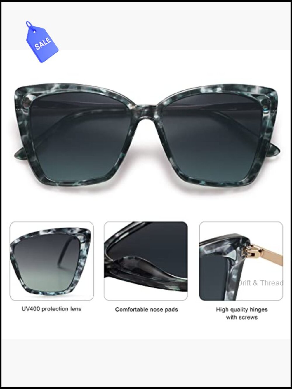 Vintage Cat Eye Retro Oversized Sunglasses UV400 Polarized Ladies Designer - Picture 4 of 7